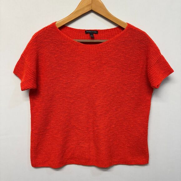Eileen Fisher Short Sleeve Knit Sweater XXS 2XS Organic Cotton Linen C056 -13 - Picture 13 of 13